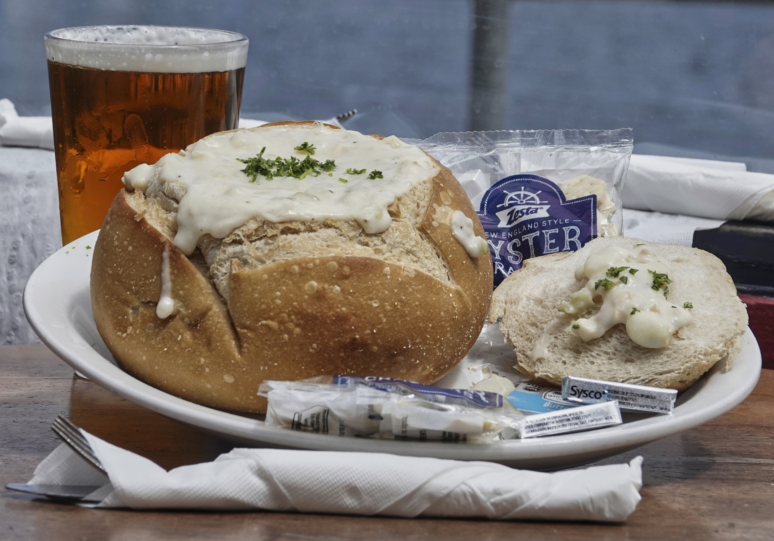 The London Bridge Pub – Clam Chowder in a Bread Bowl Clam Chowder in a Bread Bowl